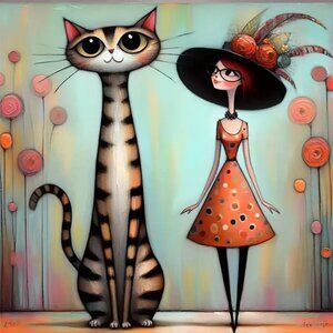 DIY Unfinished Diamond Painting Kit Funky Cat with Stylish Girl